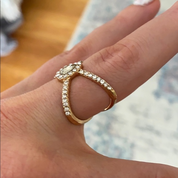 Teardrop Ring Pave X Ring Gold Size 7 - Picture 6 of 12